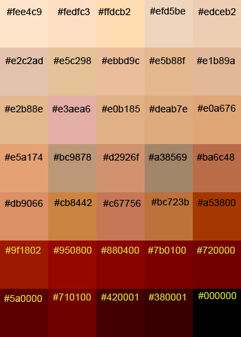 Farbtafel Hauttöne